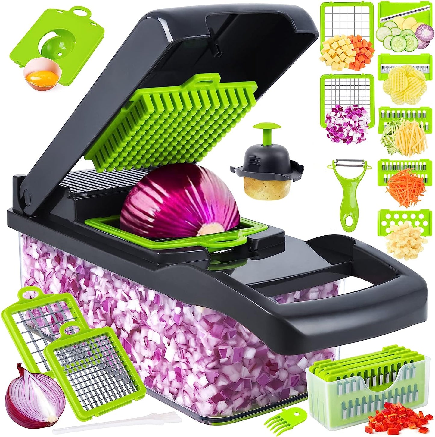Multifunctional 14-in-1 Vegetable Chopper & Slicer – 8-Blade Veggie Dicer with Storage Container