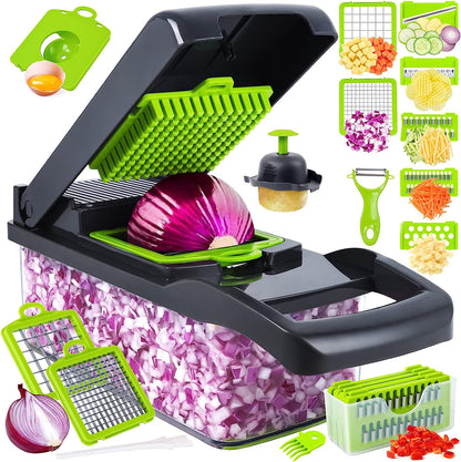 Multifunctional 14-in-1 Vegetable Chopper & Slicer – 8-Blade Veggie Dicer with Storage Container