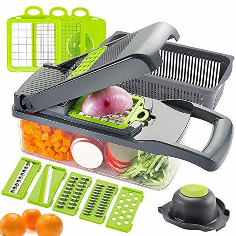 Multifunctional 14-in-1 Vegetable Chopper & Slicer – 8-Blade Veggie Dicer with Storage Container