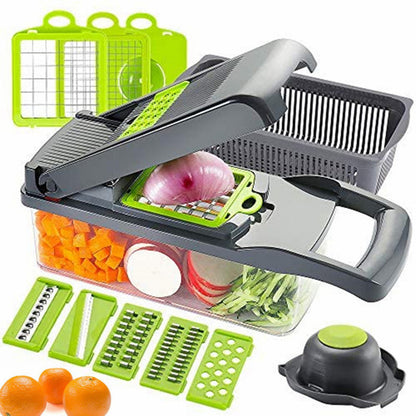 Multifunctional 14-in-1 Vegetable Chopper & Slicer – 8-Blade Veggie Dicer with Storage Container
