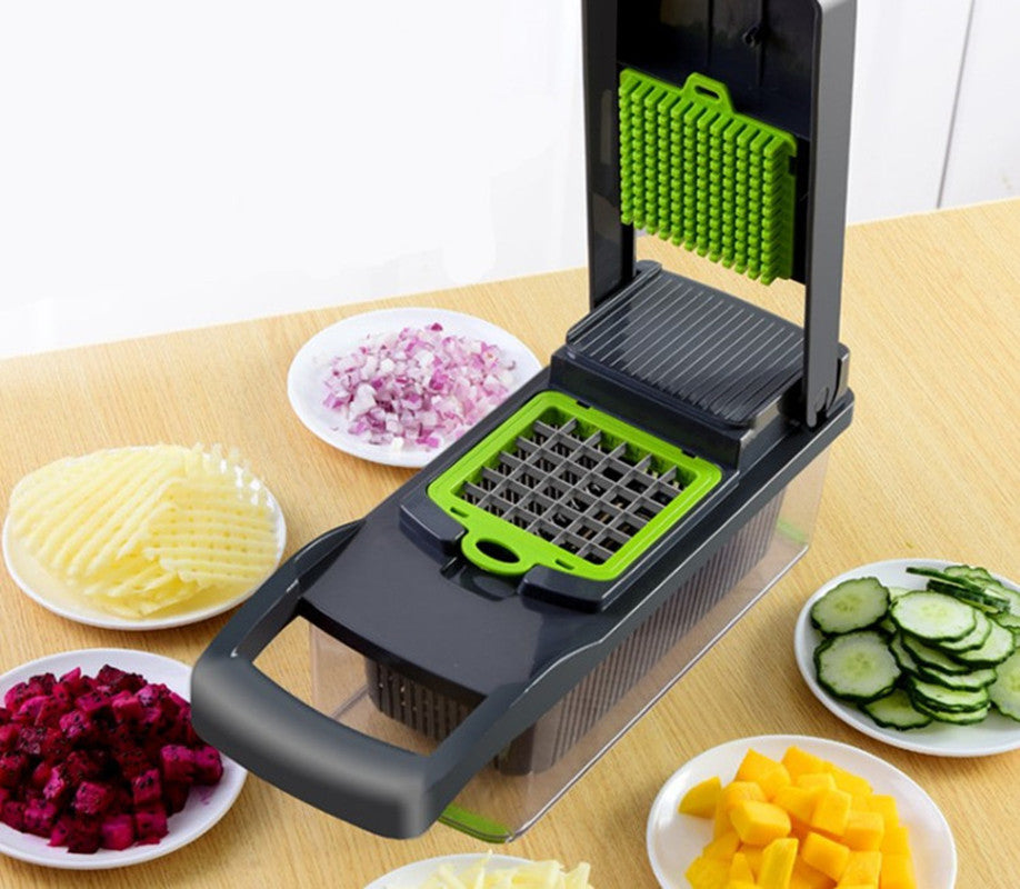 Multifunctional 14-in-1 Vegetable Chopper & Slicer – 8-Blade Veggie Dicer with Storage Container