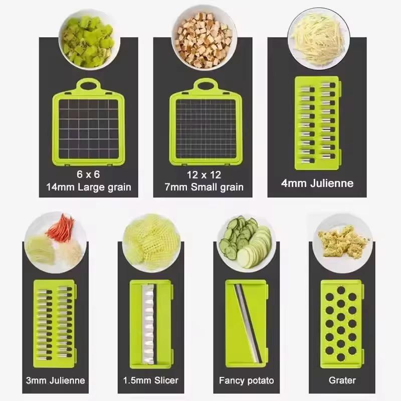 Multifunctional 14-in-1 Vegetable Chopper & Slicer – 8-Blade Veggie Dicer with Storage Container