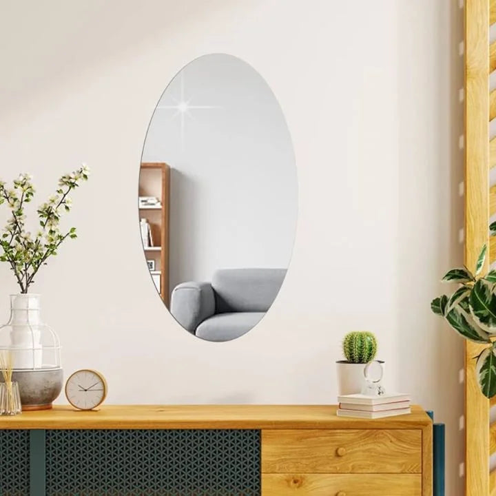 Flexible Mirror Wall Stickers-Oval-Shaped Non-Glass Decorative Mirror Sheets