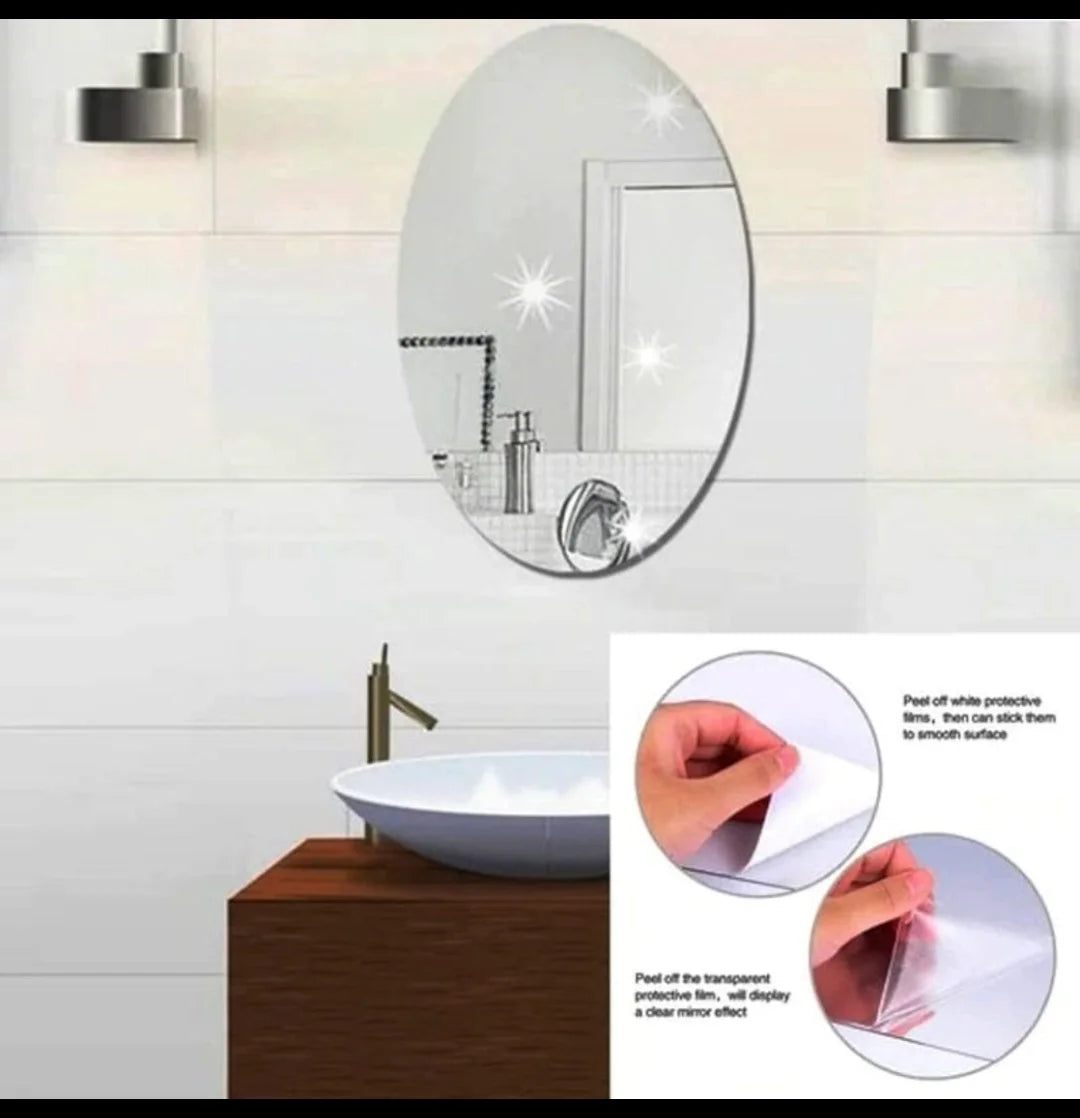 Flexible Mirror Wall Stickers-Oval-Shaped Non-Glass Decorative Mirror Sheets