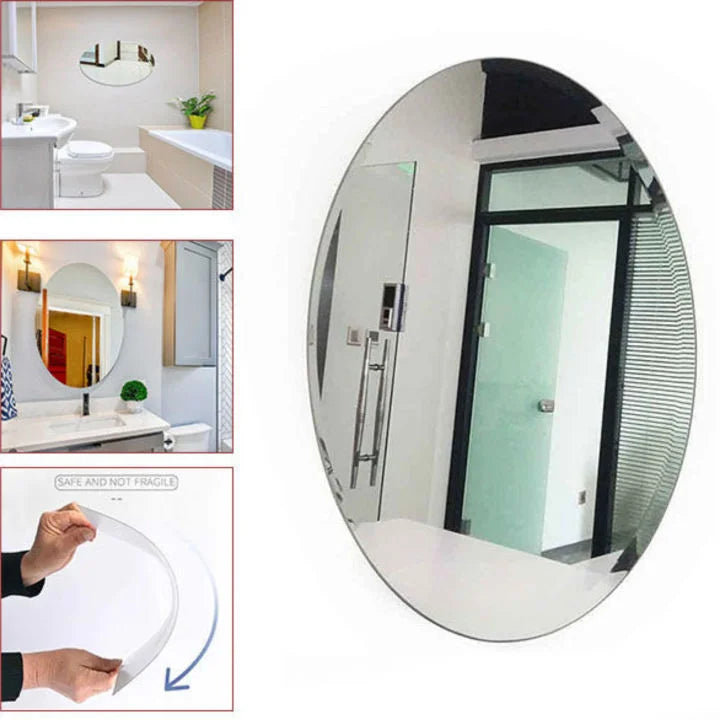 Flexible Mirror Wall Stickers-Oval-Shaped Non-Glass Decorative Mirror Sheets